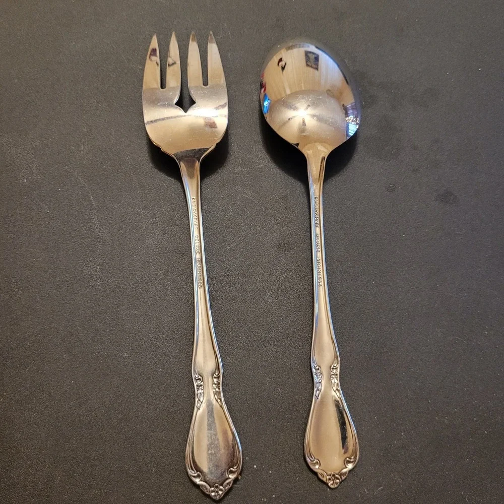 Oneida Craft Deluxe Stainless Chateau Servinh Meat Fork and Serving‎ Spoon